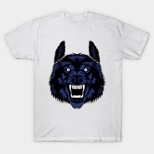 Wolf Face In Blue & Black Color - Fluffy Hairs Looking Scary T-Shirt